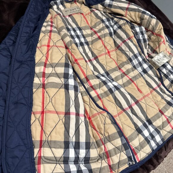Men’s Burberry Jacket Medium Blue Quilted Nova Check Coat Elbow Patches - Picture 13 of 14
